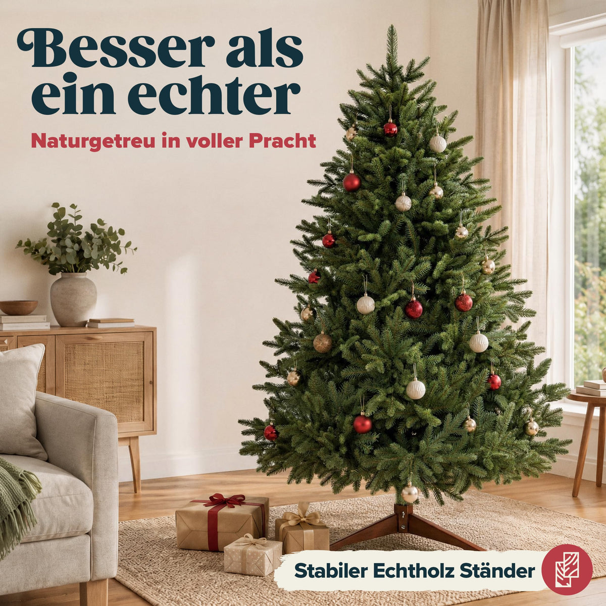 Geschmückter Weihnachtsbaum von Pure Living im Wohnzimmer