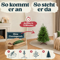 Weihnachtsbaum künstlich 90 cm, 100 % PE Spritzguss, mit Holzständer und Aufbewahrungstasche